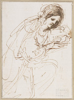 H 023
<br/>
Knielende jonge vrouw met een mandje met duiven
<br/>
<em>Guercino (1591-1666)</em>